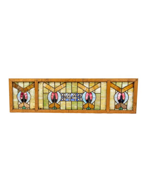 impressive oversized early 20th century art nouveau style triptych salvaged chicago address window