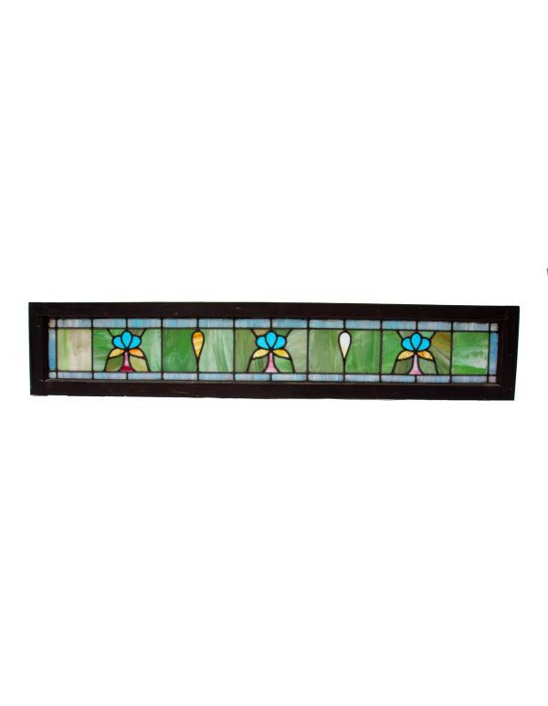 early 20th century richly colored salvaged chicago long and narrow interior residential stained glass transom window