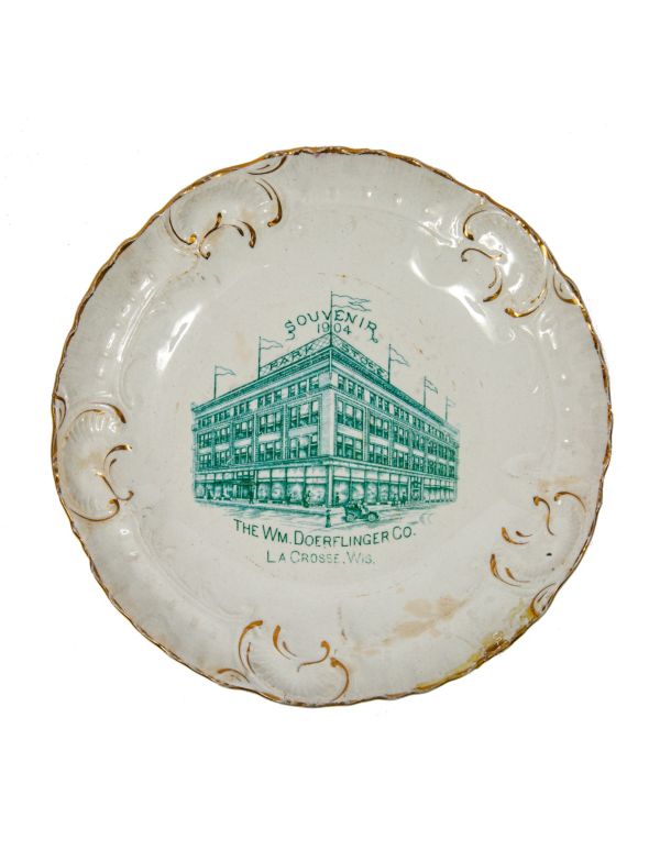 hard to find early 20th century william doerflinger department store souvenir plate (after 1903 fire)