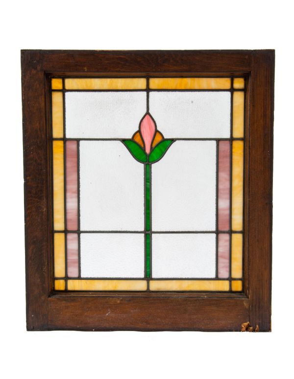 original foster and munger-designed salvaged chicago 1920s bungalow stained glass window with centrally located flower