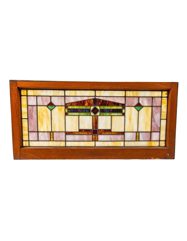 stunning early 20th century richly colored salvaged chicago praire school style stained glass transom window