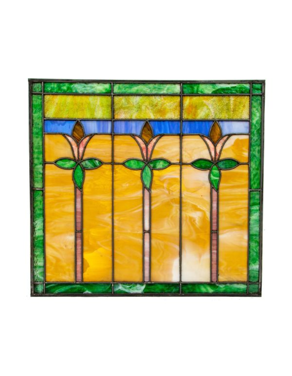 original and intact schuler and mueller craftsman or prairie style stained glass transom window from 1920s chicago residence 