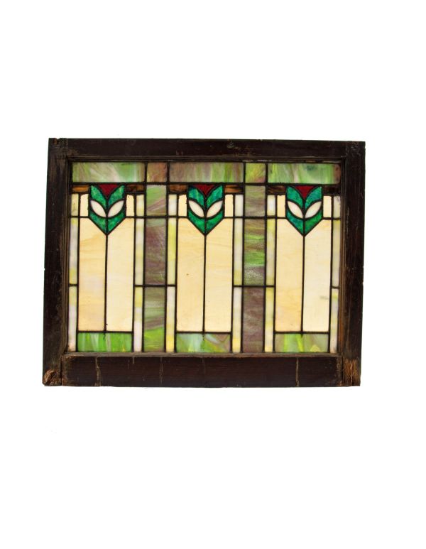 original early 20th century salvaged chicago interior residential prairie style stained glass window with sash