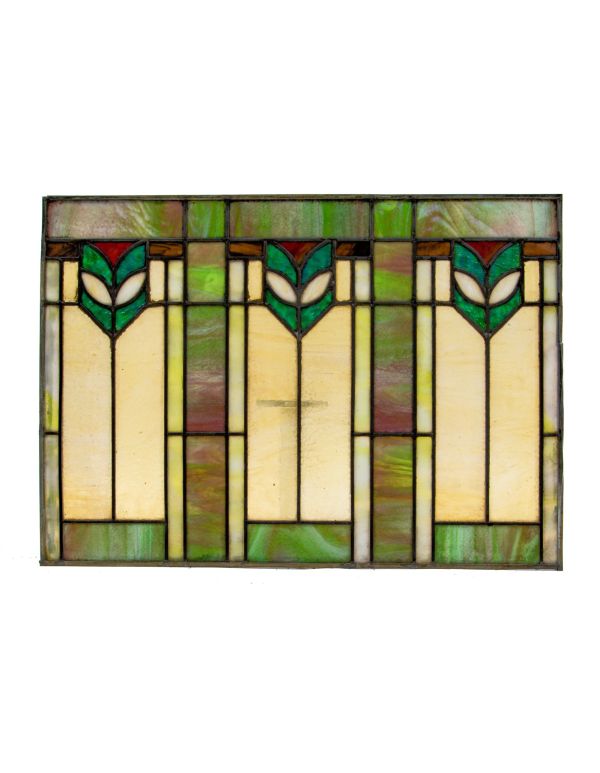 original 1915-1920 antique american craftsman style interior residential stained glass transom window 