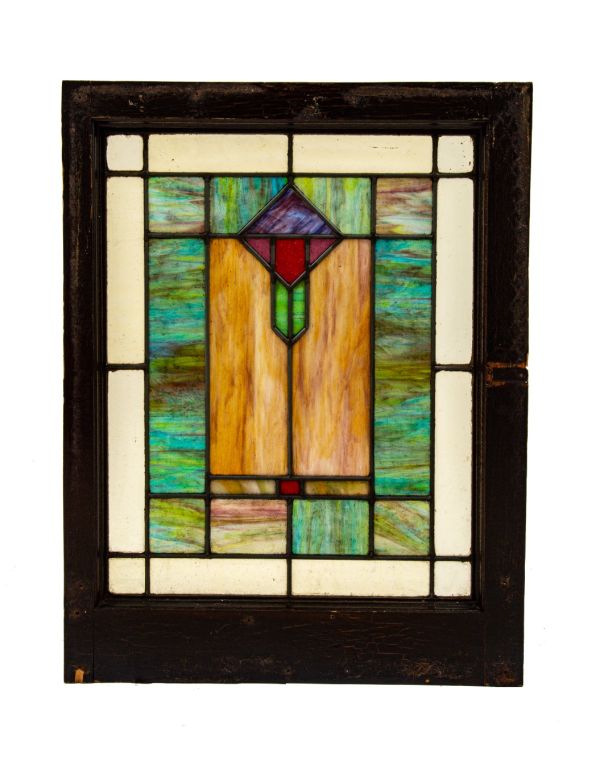 original and intact strongly geometric interior residential salvaged chicago stained glass transom window