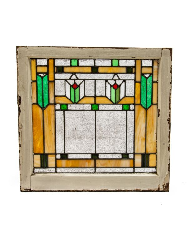 one of two matching early 20th century strongly geometric interior residential salvaged chicago art glass windows