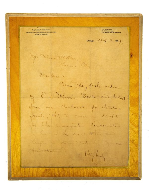 exceptionally rare original historically important 1887 william h. winslow hand-written letter from harris and winslow company