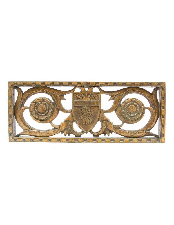 rare c. 1920's american ornamented double-sided cast bronze medinah athletic club exterior entrance door grille with starburst motif shield