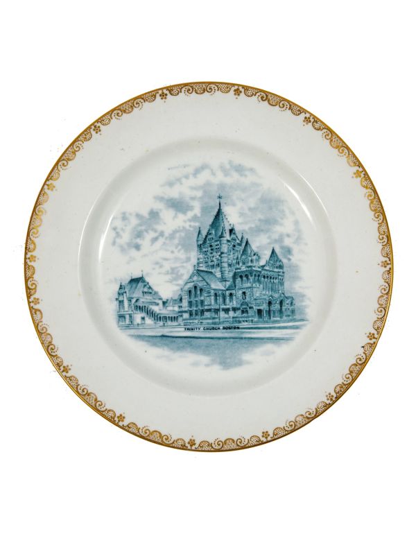 late 19th or early 20th century souvenir plate of h.h. richardson's trinity church in boston 