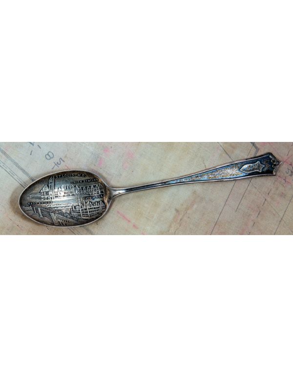 late 19th century sterling silver souvenir spoon of st. louis station, eads bridge, and city hall
