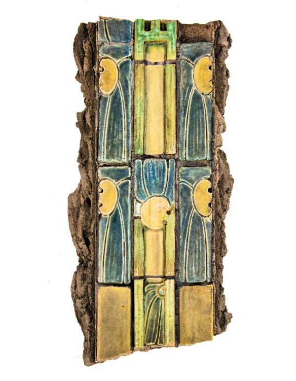 richly colored custom-designed glazed interior lobby tile assembly fragment salvaged in 1974 from price & mclanahan's pennsylvania railroad freight terminal (1918)