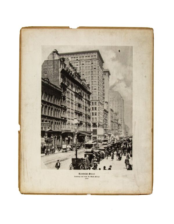 rare oversized 1930s kaufmann-fabry black and white lithographic print of 1890s randolph street in downtown chicago 