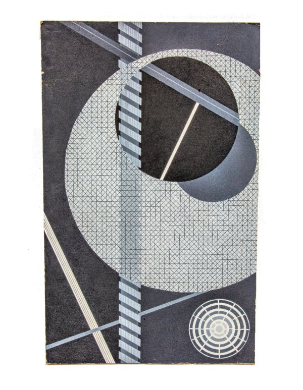 original 1960s-1970s mit architecture student abstract geometric monochromatic painting 