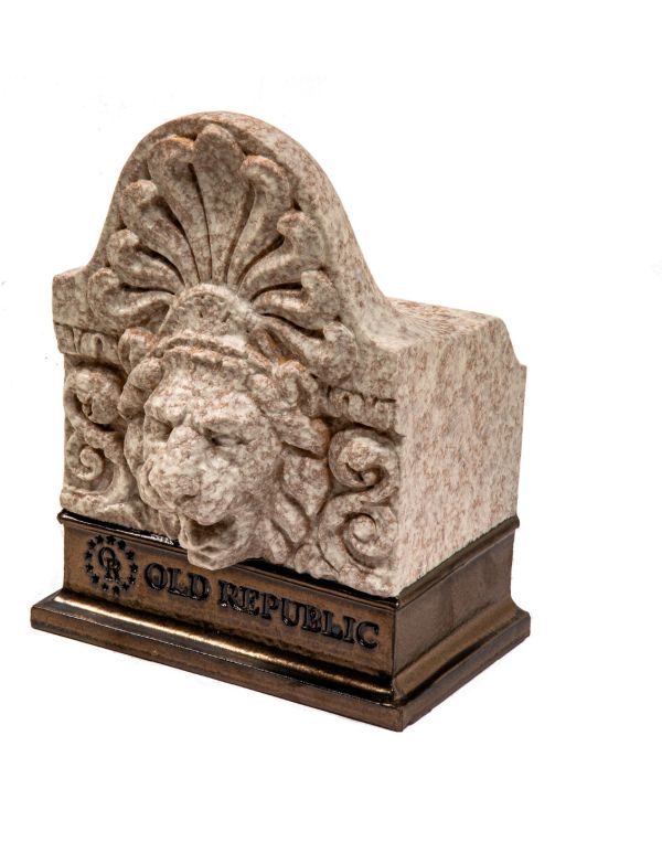 limited edition recast of terra cotta lionhead designed for k.m. vitzthum's bell or old republic building completed in 1924in 