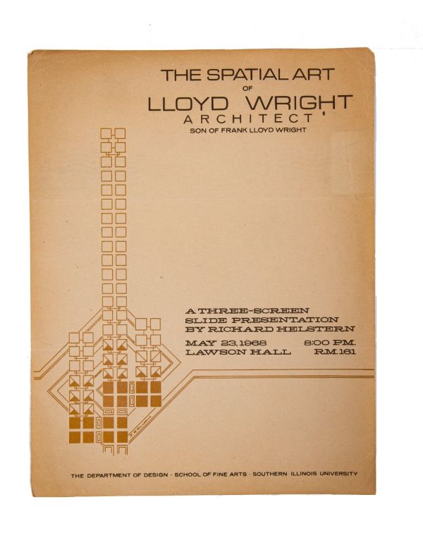 original 1968 "spatial art of lloyd wright" leaflet or annoucement held at austin hall, southern illinois university 
