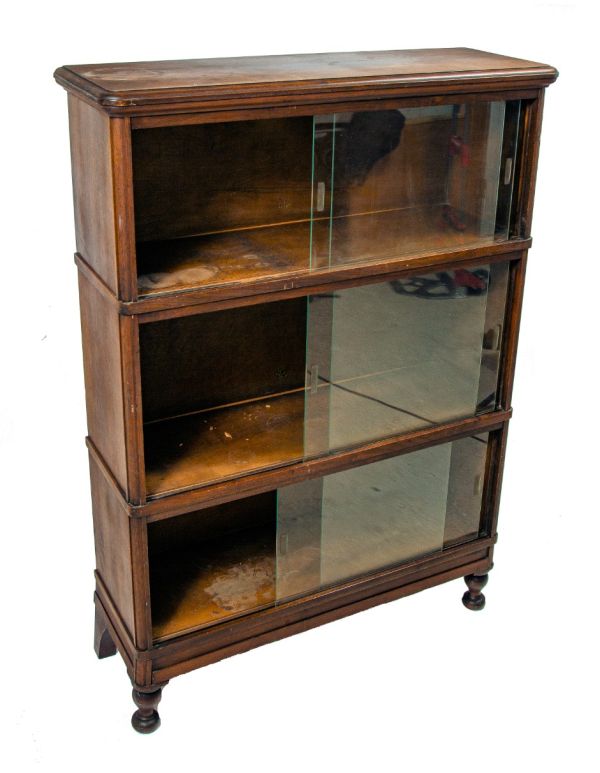 original and intact early 20th century chicago public library modular varnished wood barrister book case with sliding glass doors
