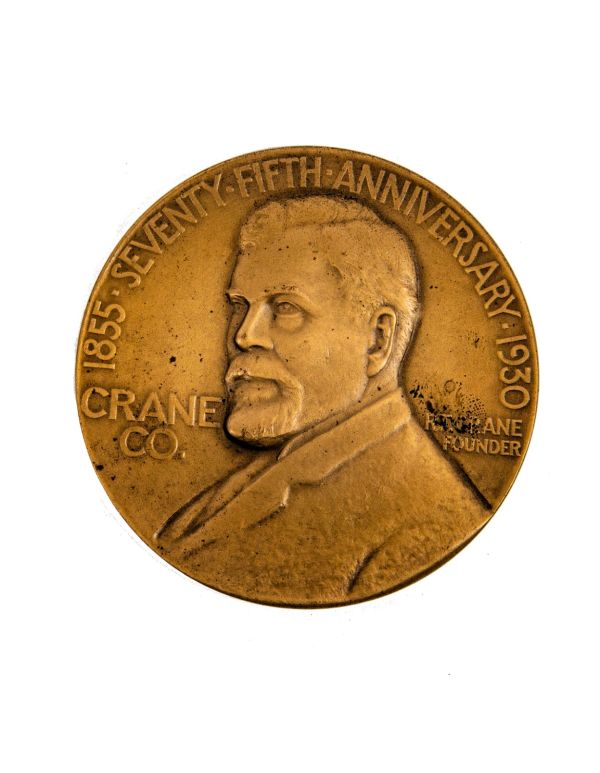 original cast brass 1930 double-sided r.t. crane 75th anniversary medal designed by john ray sinnock and executed by medallic art company