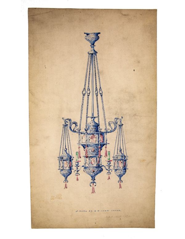 original early 20th century robert neueder-designed light fixture drawing for chicago-based beardslee lighting company 