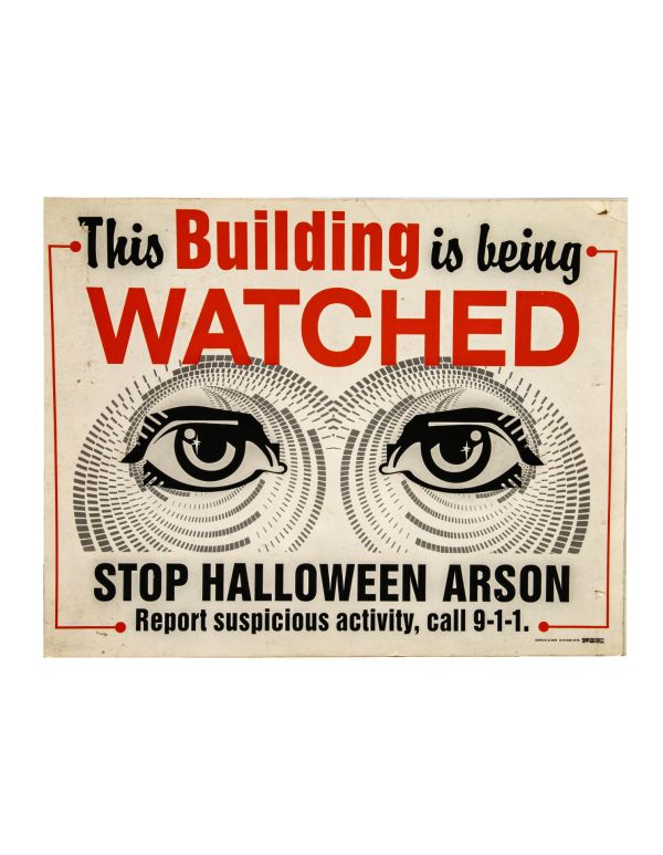 rare original city of detroit "stop halloween arson" devil's night building sign 