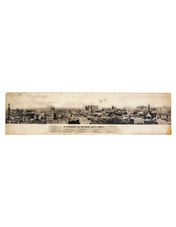 oversized undated mounted panoramic photographic view and print of the great chicago fire of 1871