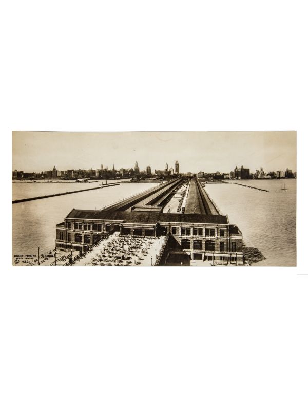 original panoramic image of charles sumner frost's navy pier (1916) and chicago skyline as it appeared in 1927. 