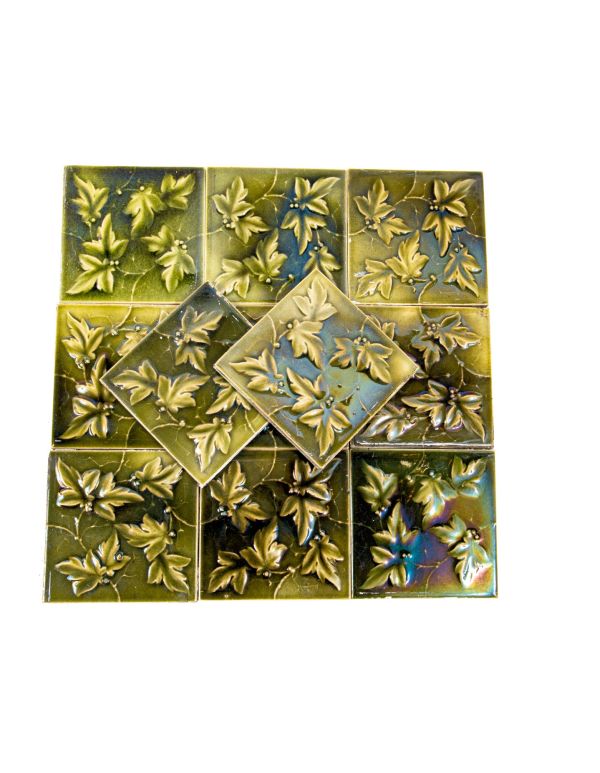matching lot of original 19th century salvaged chicago kensington salvaged or reclaimed residential 6 x 6 inch green glazed majolica tiles