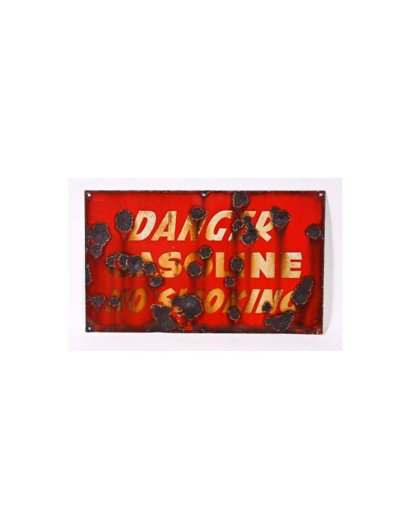 original and remarkably intact late 1930's worn and weathered antique american salvaged chicago vintage porcelain enameled "danger no smoking" sign