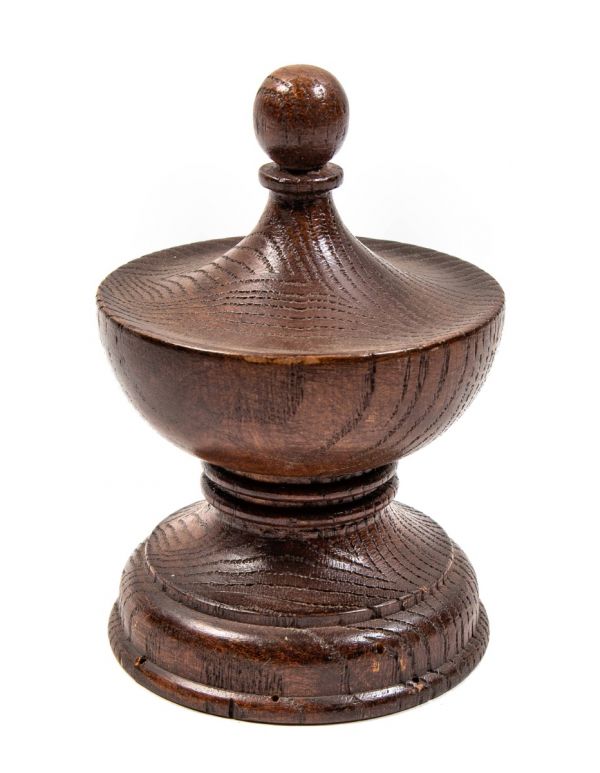 single all original darkly varnished and finely turned salvaged chicago 19th century solid oak wood staircase newel post finial 
