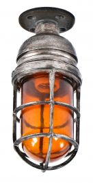 TWO  NOS VINTAGE EXPLOSION PROOF CAGED LIGHT FIXTURE WITH GLASS 150W 