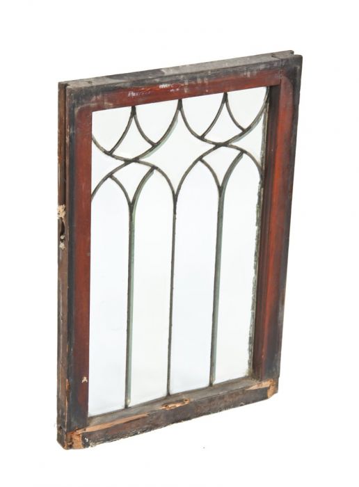 Original And Intact Late 19th Century Interior Residential Beveled Edge Leaded Glass Upper Sash Window With Strongly Geometric Design