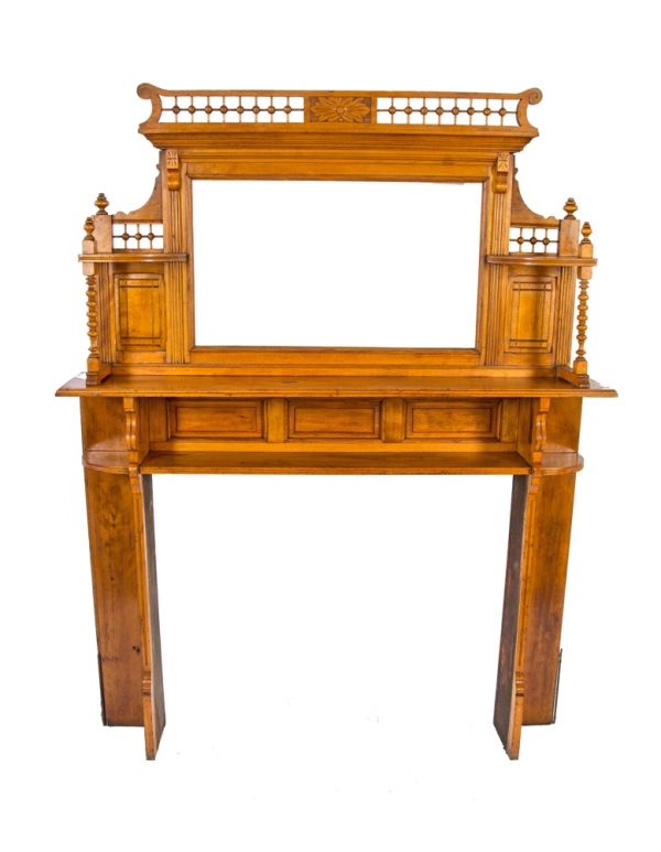 Original Late 19th Century Antique American Eastlake Style Solid Cherry Wood Salvaged Chicago Full Fireplace Mantel With Original Beveled Edge Glass Mirror,Tiny Homes On Wheels For Sale Near Me