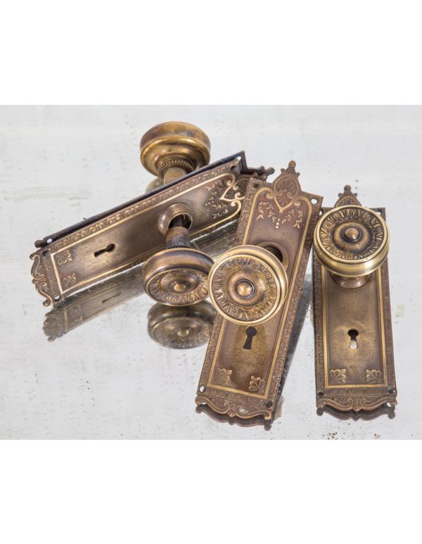 Amazing Vintage NOS Holly made Victorian Bathroom Lock set Dull Bronze /& Chrome