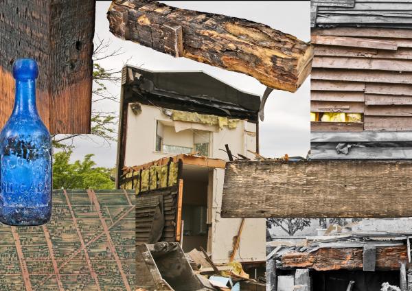 one of chicago's oldest cottages, replete with hewn beams, discovered through its untimely demise