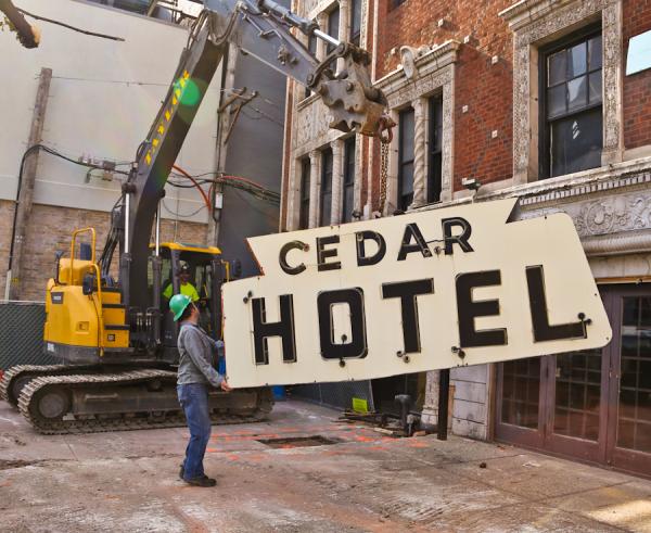 urban remains secures iconic depression era porcelain enameled neon exterior cedar hotel signs