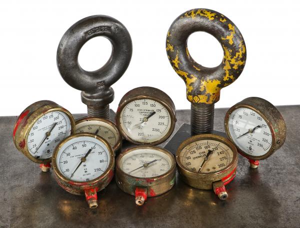 industrial gauges, cabinets, signage, and a remarkable simmons library desk recently added this week
