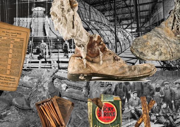 uncovering the 1920's boot of a theater tradesman in the congress theater attic