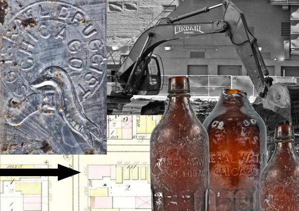 early 1870's remnants unearthed from former site of stephen israel's post-fire chicago pharmacy
