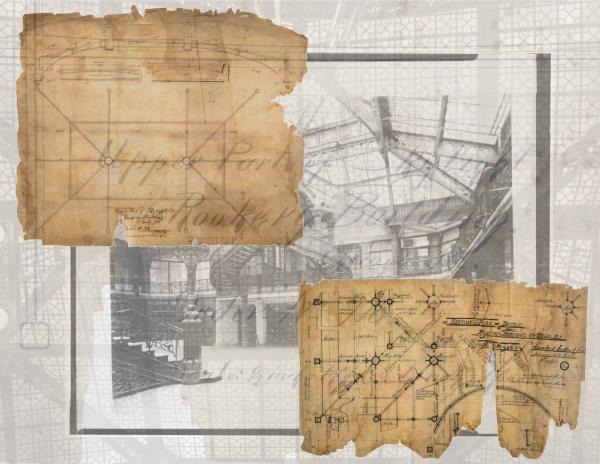 19th century architectural drawings of burnham and root's rookery's skylight acquired by bld. 51 museum archive