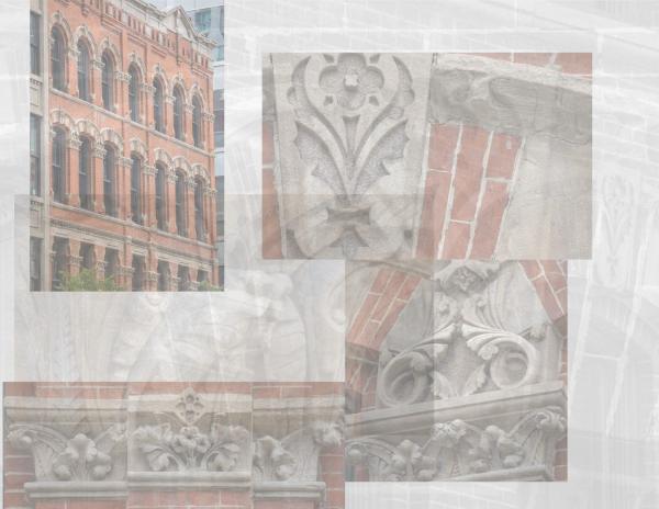 photographic survey of post-fire chicago building facade bedecked with white-body terra cotta