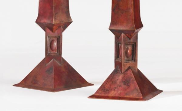 incredibly rare and very important patinated copper frank lloyd wright-designed weed holders go to auction