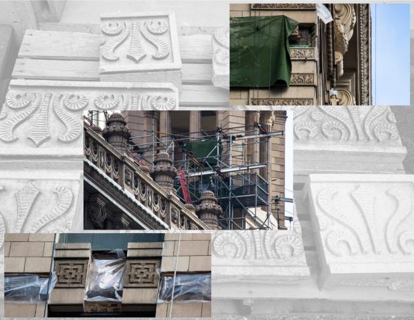 documenting jewelers' building terra cotta exterior and tower restoration work over the weekend