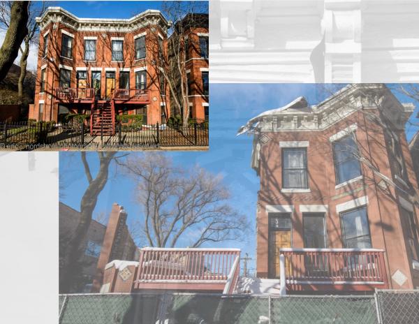 19th century webster street italianate rowhouses with minton tile insets undergoing demolition