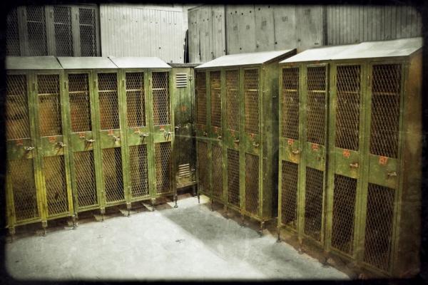 rare federal riveted and welded joint "expanded metal type" lockers from a steam engine assembly plant