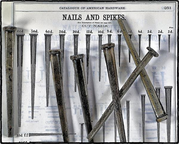 meticulously documenting 19th century residential and commercial square or machine "cut" iron nails