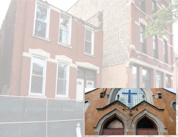 another late 19th century chicago two-flat and 1902 church building heading towards oblivion
