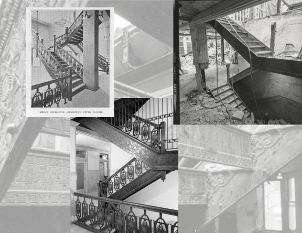 documenting the dismantlement of adler & sullivan's chicago stock exchange building ornament iron staircase