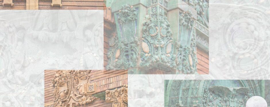 2024 exterior photographic survery of terra cotta ornament on purcell, feick, and elmslie's merchants national bank